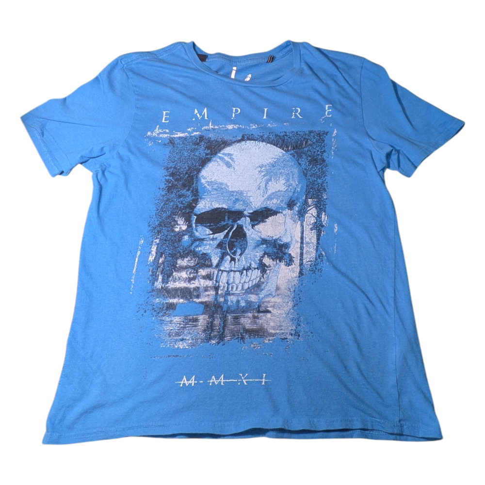 Mens - Light Blue T Shirt With Graphic Skull Design - Empire MMXI - Size Med-GUC
